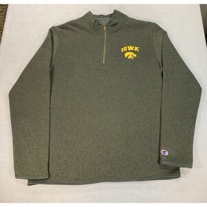 Iowa Hawkeyes Sweater Mens Medium Gray Pullover Sweatshirt 1/4 Zip Champion